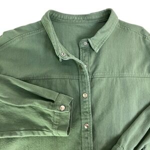 Women's 2XL Olive Green Utility Shirt Jacket Raw Hem Oversized